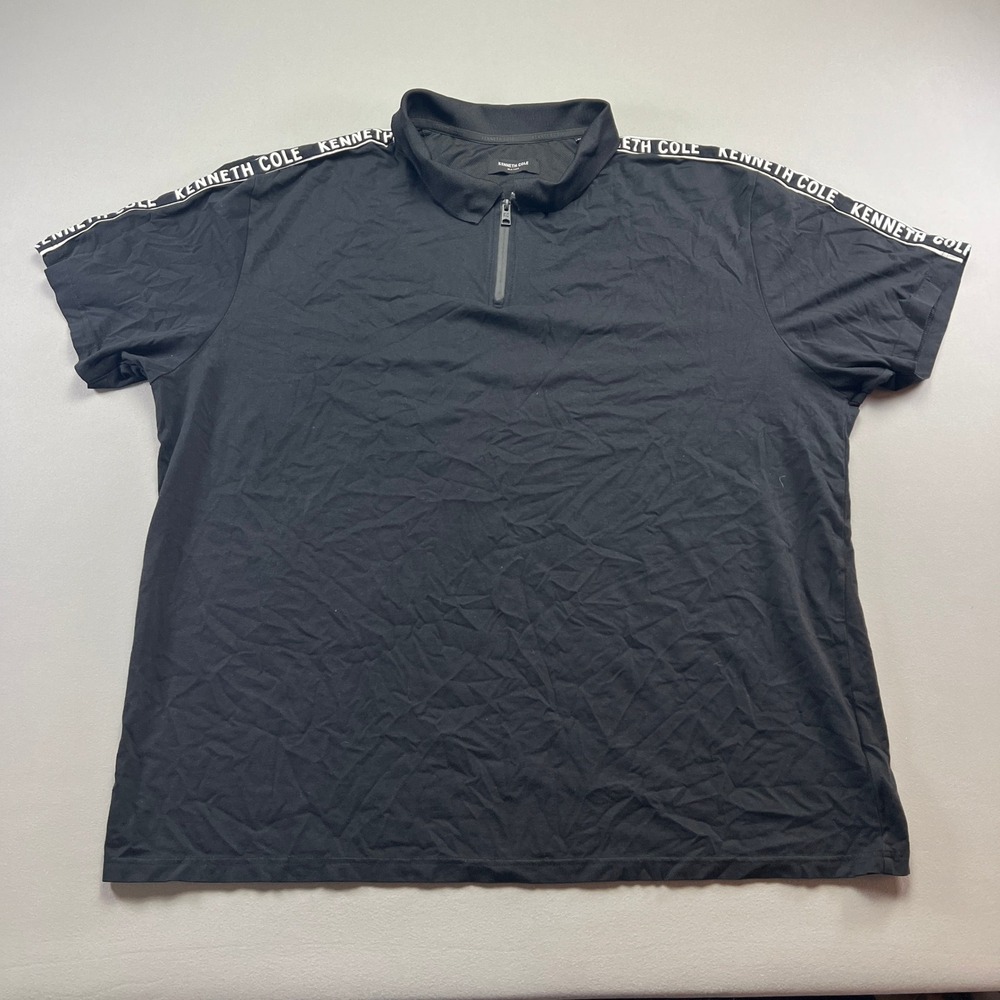 Kenneth Cole New York Polo Shirt Men 4X Black Logo Tape Quarter Zip Short Sleeve